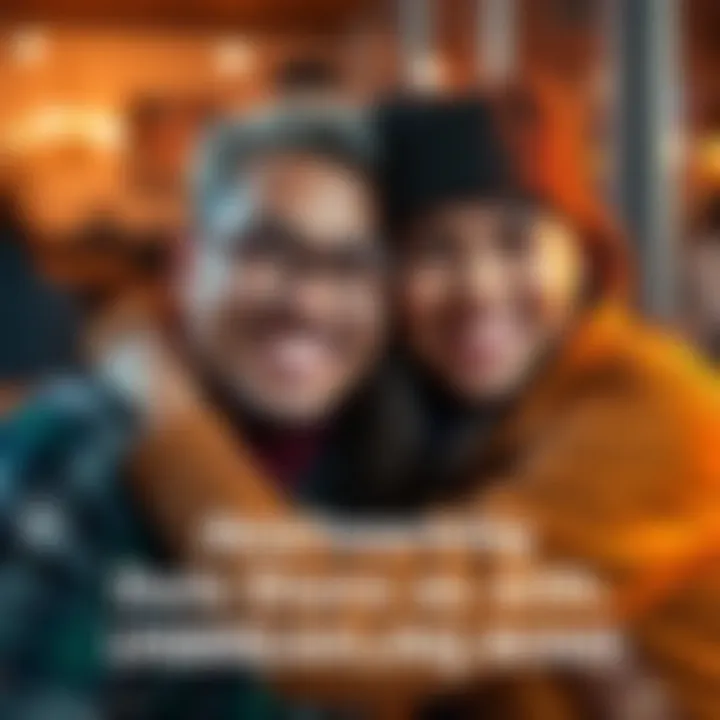 Two individuals smiling and embracing, showcasing their close friendship and bond in a warm setting.