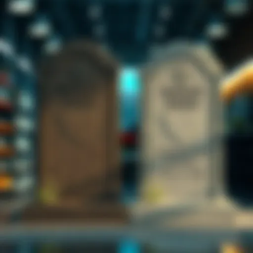 A comparison of two distinct memorial stones in a shop, highlighting their unique features and options for honoring loved ones.