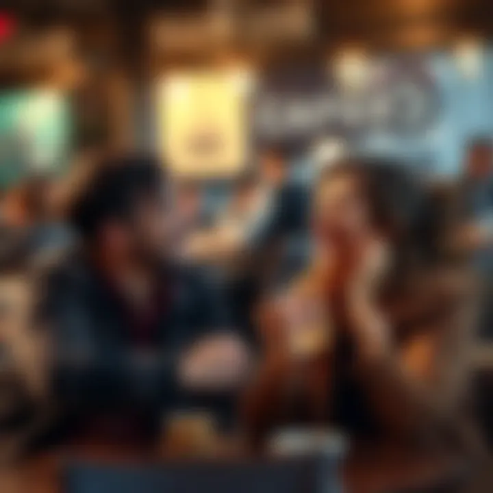 Two people sharing a laugh A man and a woman laughing together at a cafe, illustrating the blend of humor and sincerity in conversation.