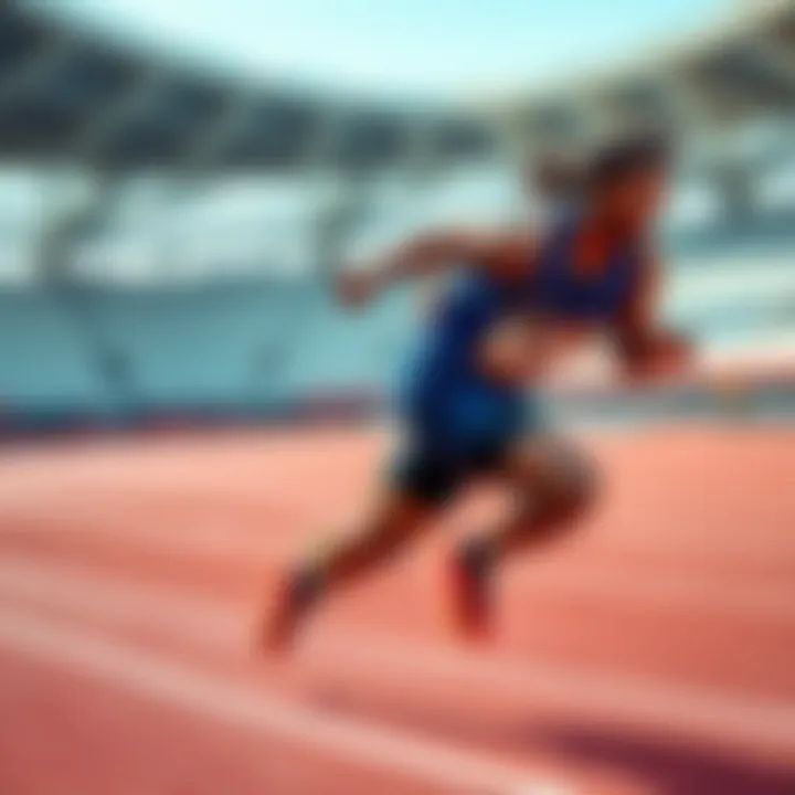 A close-up of two athletes sprinting side by side on a track, showcasing their speed and determination.
