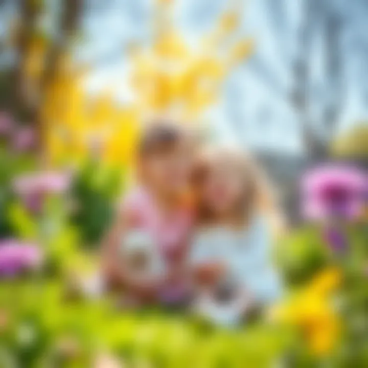 Two adorable little sisters playing in a sunny garden, laughing and sharing a joyful moment together.