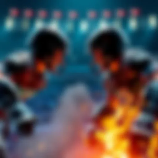 Two Teams Competing Two teams in a fierce competition, showcasing their skills and strategies in a match, each team member displaying their peak performance.