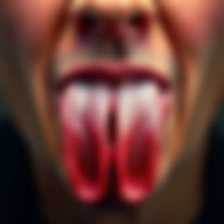 A close-up of a person's mouth showing two tongues side by side, highlighting the unusual anatomical feature.