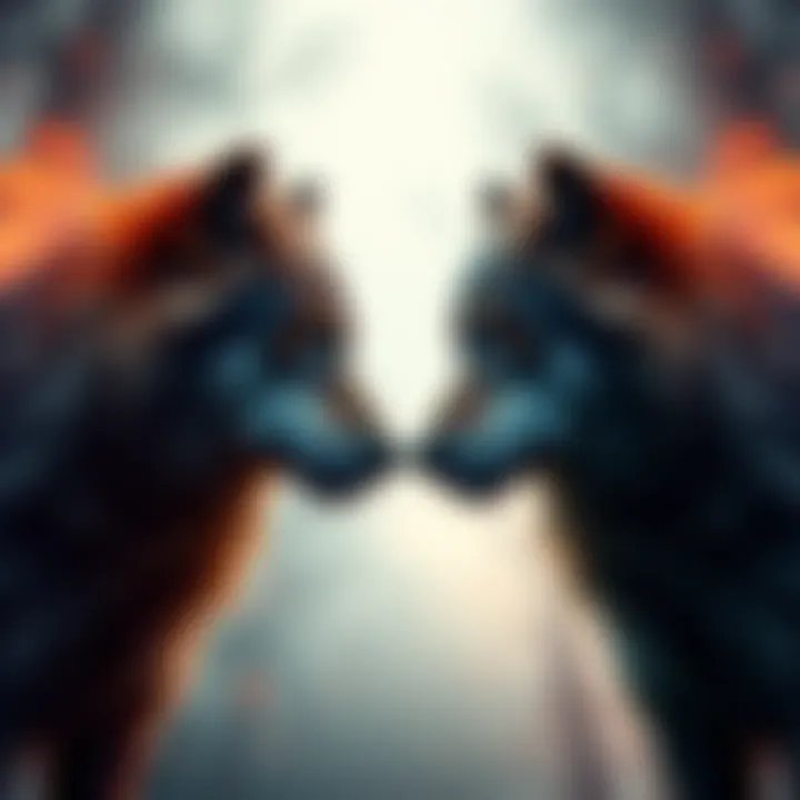 A visual of two wolves facing each other, symbolizing internal conflict and choices within a person.