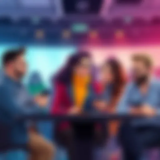 Illustration showing three different types of forum participants engaging in discussions