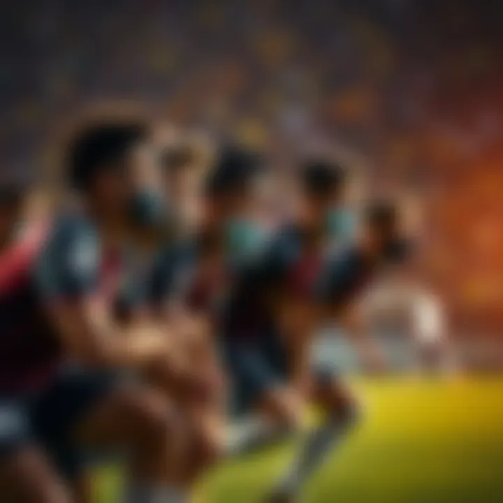 Group of U-20 players intensely focused during a match, displaying high energy and engagement on the field