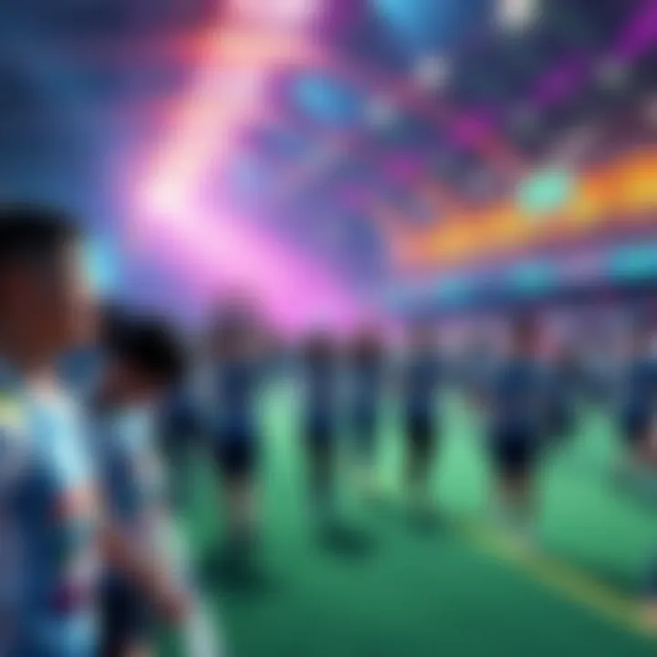 A vibrant scene from the U.A. Sports Festival, featuring enthusiastic participants competing in various events with cheering crowds in the background.