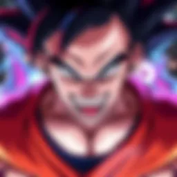 A poorly designed Goku with exaggerated features and odd colors, showcasing an unappealing fan art style