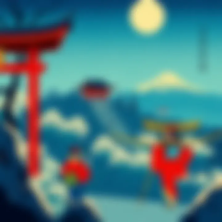 A vibrant Ukiyo-e Asuka print showing traditional Japanese figures and scenery