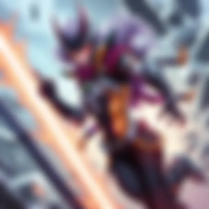 Ulti Character in Action An illustration of the character Ulti showcasing her abilities in a dynamic battle scene