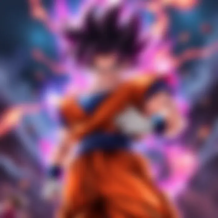 Ultimate Gohan stands ready for battle with a powerful aura, showcasing his strength and determination in a dramatic scene.