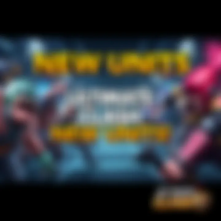 Ultimate Clash New Units A graphic showing the new features and characters in Ultimate Clash, highlighting the 112 units available this season.