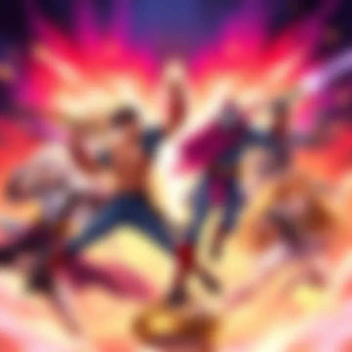 Characters from Ultra Rumble engage in an epic battle, showcasing their unique abilities and styles in the All's Justice universe.