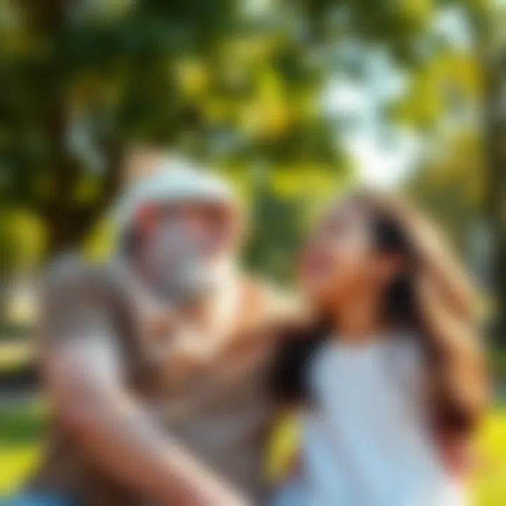 An uncle and his niece share a joyful moment, laughing and playing in a sunny park, showcasing their close bond.