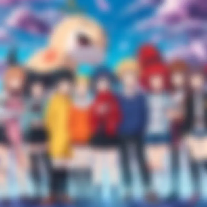A group of overlooked anime characters standing together, each showcasing unique traits and expressions in a colorful setting, inviting attention and discussion