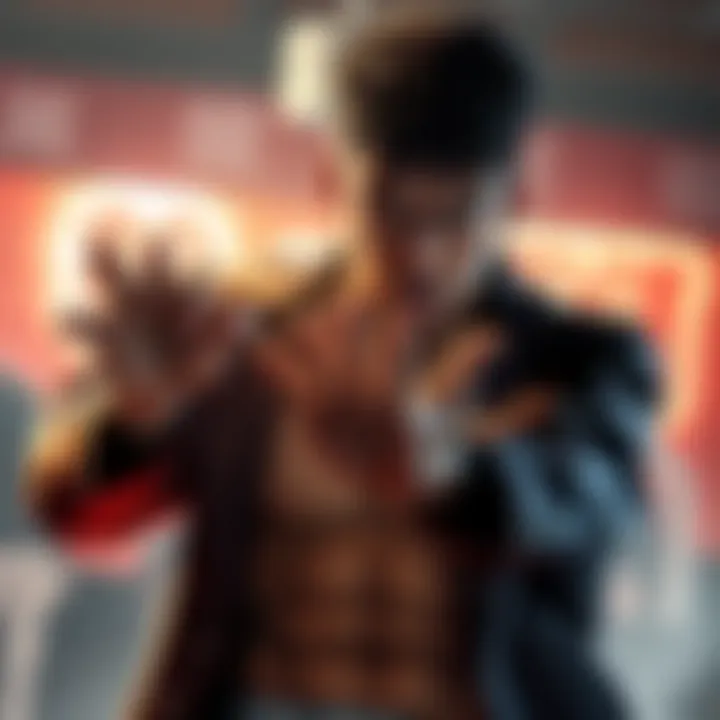 A young yakuza leader demonstrating strength in a fierce battle pose, showing scars from previous fights, set in an intense atmosphere.