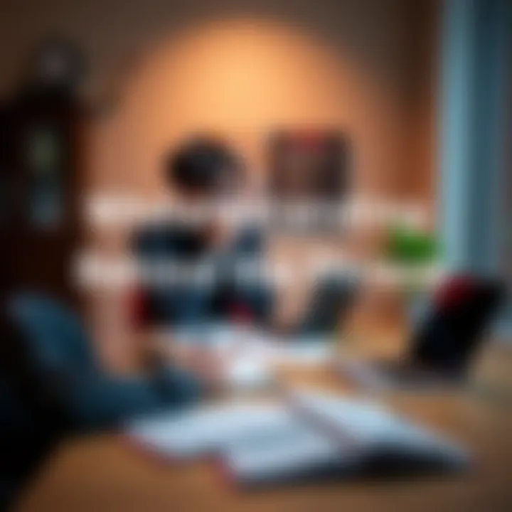 Understanding the Phrase A person sitting at a table with notebooks and a laptop, deep in thought while analyzing language phrases.