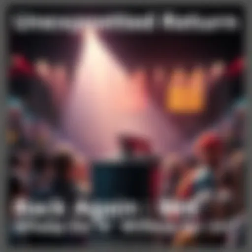 A bright spotlight shining on a familiar object that symbolizes its ongoing relevance, with a crowd of excited people in the background discussing it.