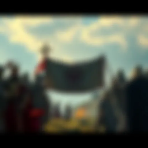 A symbolic depiction of the kingdoms in Remnant coming together under a single banner, representing unity against threats like Salem.