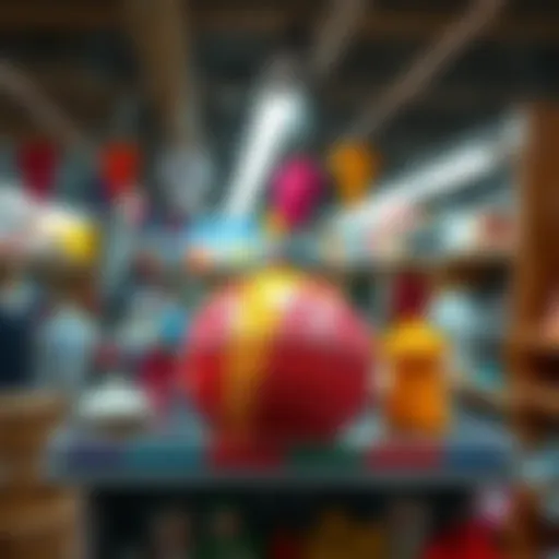 A colorful and unique item found at a Goodwill store, displayed on a shelf with other thrift store treasures.