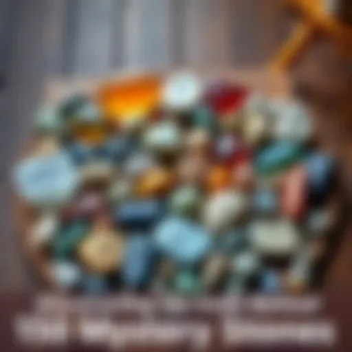 Various stones displayed on a wooden table, each with distinct colors and shapes, inviting curiosity about their history and purpose.