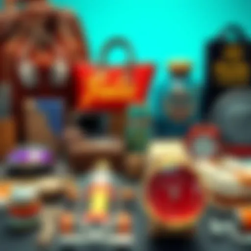 A collection of unique items displayed together, showcasing various styles and designs that reflect personal shopping trends.