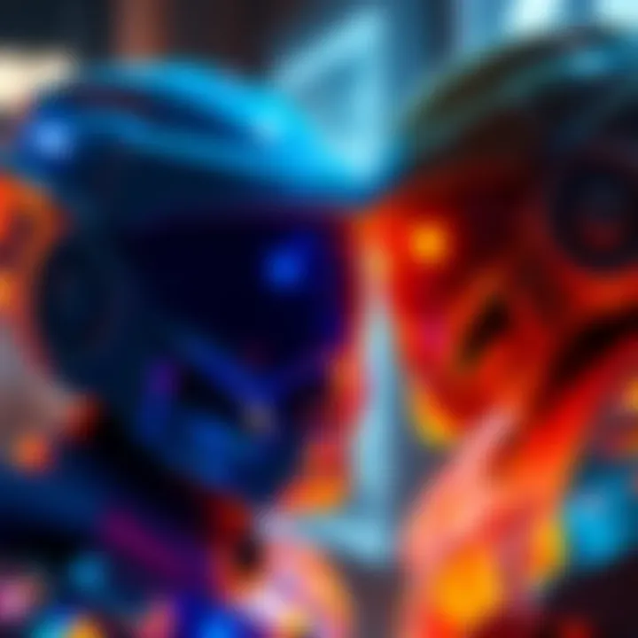 A side-by-side comparison of Unit 00 showing its colors under different lighting, one side blue and the other orange.