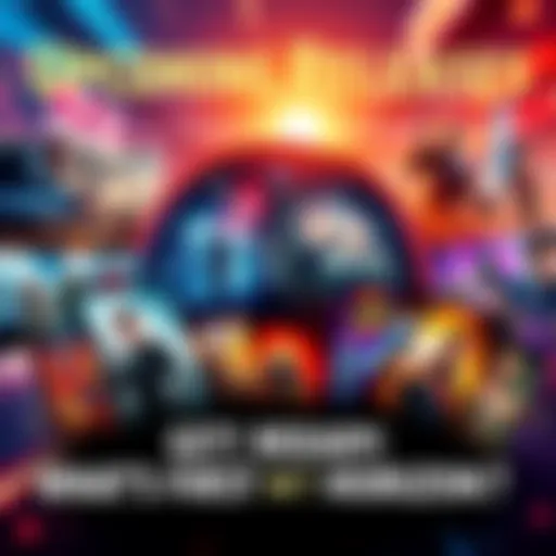 A vibrant collage showcasing various exciting new releases like games and movies with a countdown clock in the background.
