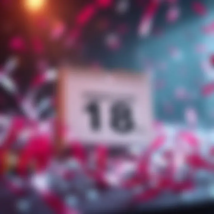 A calendar with a marked date representing an upcoming release, surrounded by confetti