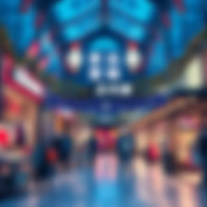 The Urahara Shop in the revived Former Arena, showcasing vibrant designs and excited people shopping, with festive decorations adding to the atmosphere.