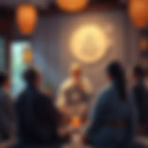 Urana-sensei sharing his teachings with attentive listeners in a calm setting