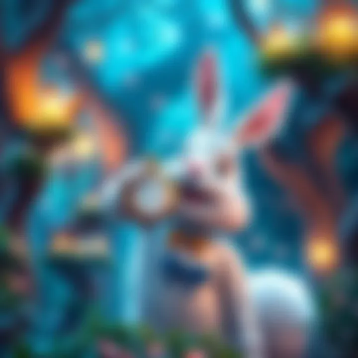 Usada Pekora as the White Rabbit Usada Pekora dressed as the White Rabbit holding a pocket watch in a whimsical forest setting