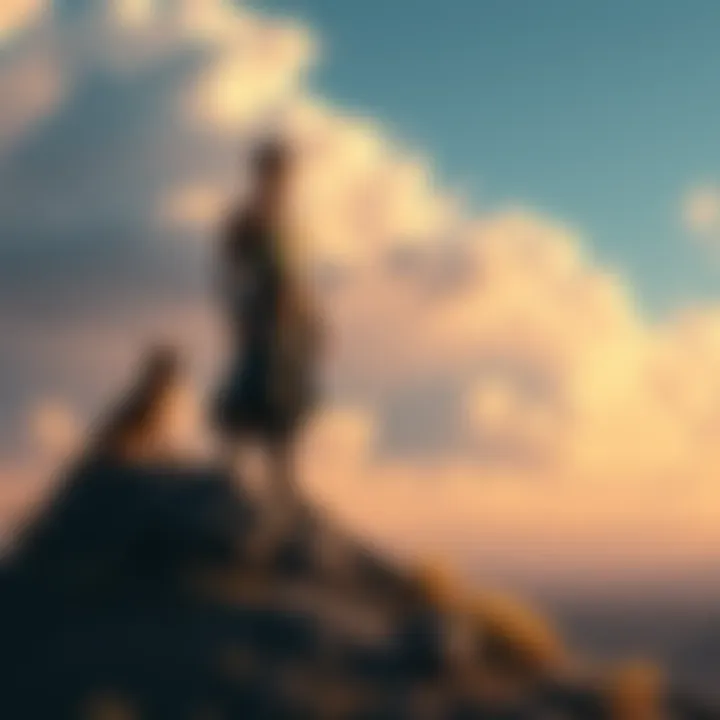 Ussop stands confidently on a hilltop, showcasing his determination and growth during a pivotal scene in Elbaph.