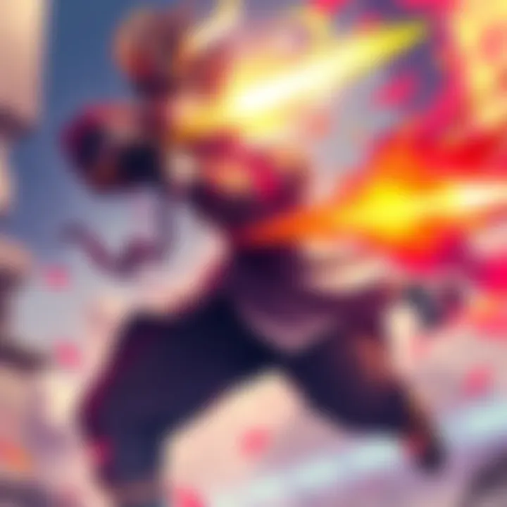 Uzui, the flashy Hashira, showcasing his dynamic fighting style with dual weapons in a vibrant setting.