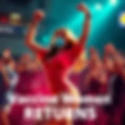 Vaccine Woman striking a powerful pose, symbolizing her comeback, with fans cheering in the background