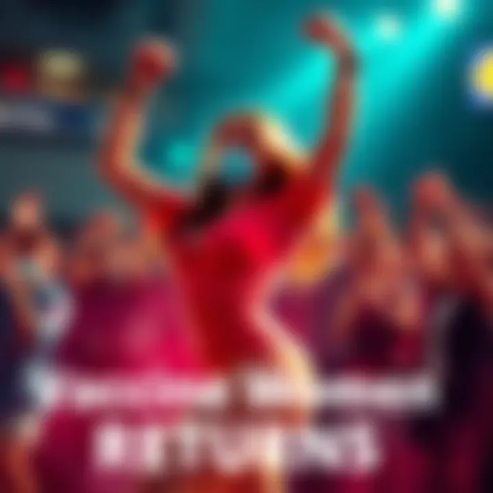 Vaccine Woman striking a powerful pose, symbolizing her comeback, with fans cheering in the background