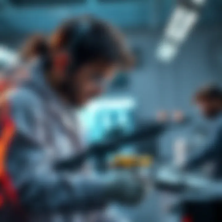 Weapon Researcher Valenti in Action Valenti working on innovative weapon designs in a lab setting