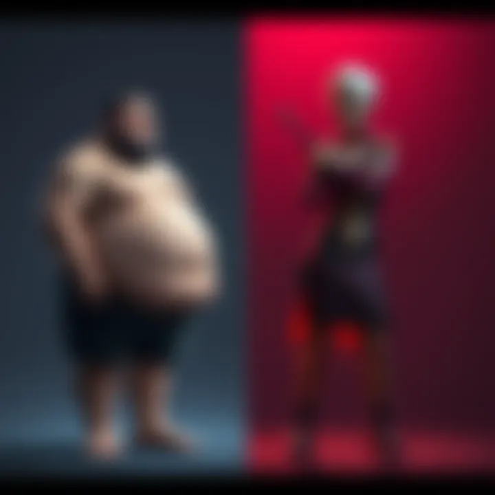 A visual comparison showing Valentine's character design shift from a fat to a skinny figure, highlighting the change in style and appearance.