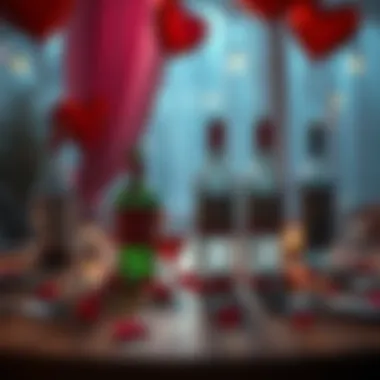 Valentine's Day with empty bottles A table with empty alcohol bottles and a broken heart decoration, representing disappointment on Valentine's Day while watching the Reze arc.