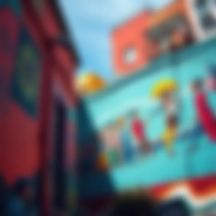 A vibrant mural depicting local culture on a city wall in Valparaiso, Chile.