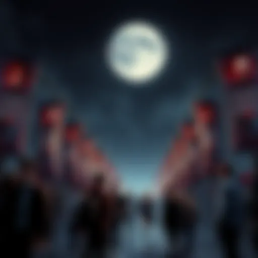 People voting in the Vampire Banner Contest with vampire-themed banners in the background