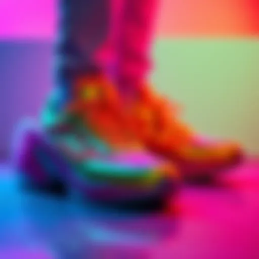 A pair of trendy shoes inspired by Vash's unique style, showcasing bright colors and eye-catching design.