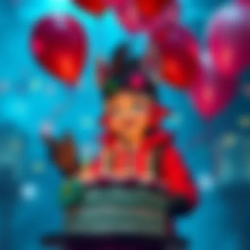 Vash the Stampede, a character from anime, joyfully celebrating his birthday with balloons and cake.