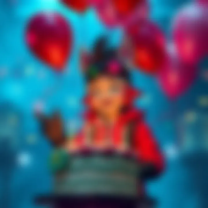 Vash the Stampede, a character from anime, joyfully celebrating his birthday with balloons and cake.