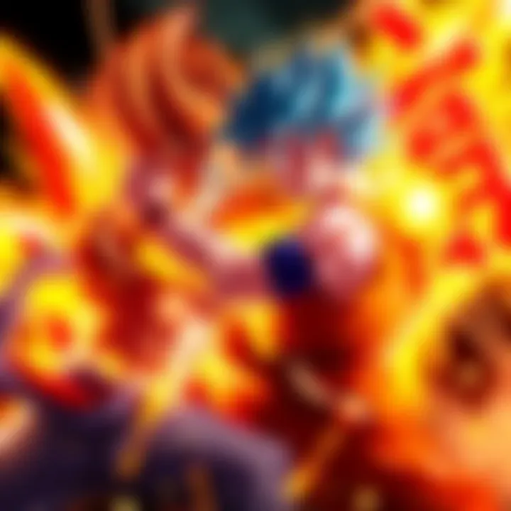 Vegeta and Goku face off in an intense fight, showcasing their rivalry with powerful energy effects around them.