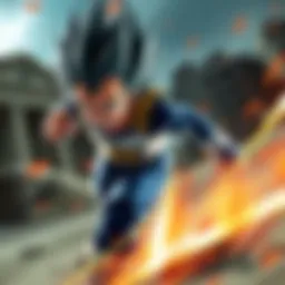 Vegeta displaying incredible speed during a battle, leaving a trail of energy as he moves