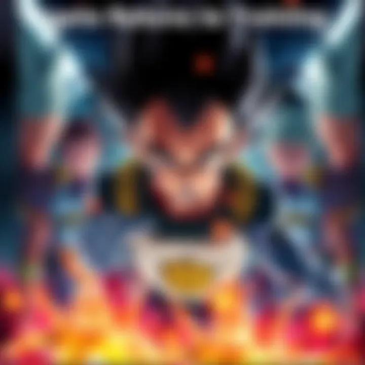 Vegeta trains alongside FSV team members in a heated battle against power creep, showcasing intense energy and determination.