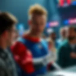 Vegeta passionately claiming wrestling isn’t real in front of a crowd of fans, with some looking shocked and others engaged in discussion.