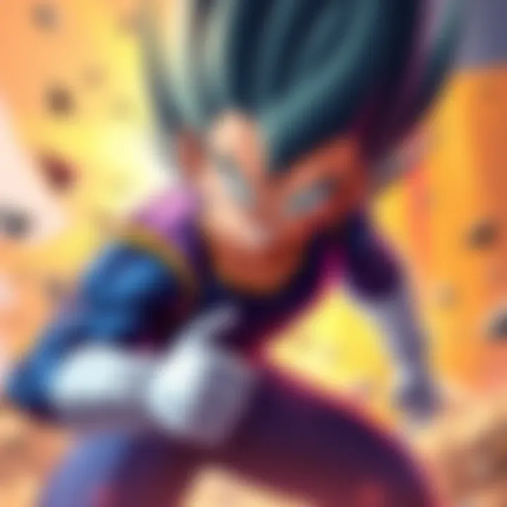 Vegeta showing determination in a dynamic battle pose, reflecting his character's struggle in recent series.