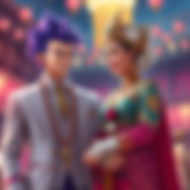 Vegeta and his femboy partner in wedding attire Vegeta wearing a traditional outfit standing next to his femboy partner in stylish attire, both smiling at each other